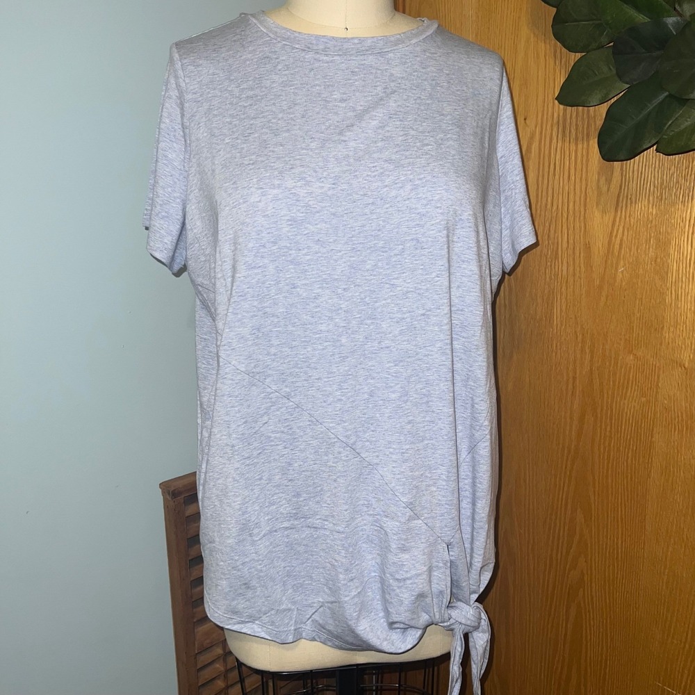 AnyBody Heathered Blue Tie Front Crew Neck Short Sleeve Top Women's Size L New